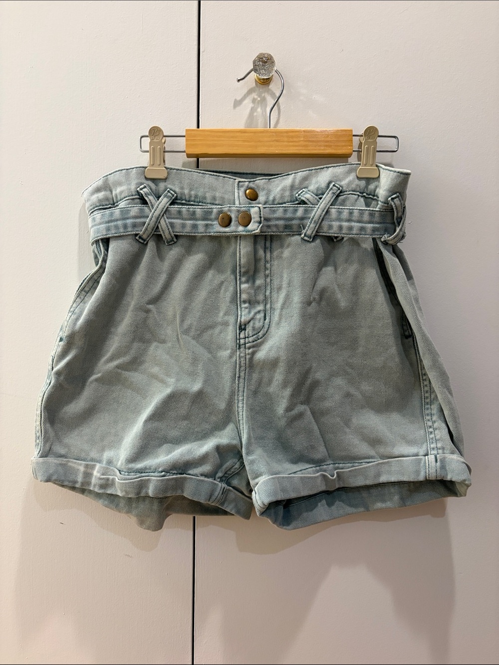 High-Waist Paperbag Women’s Shorts - Light Green